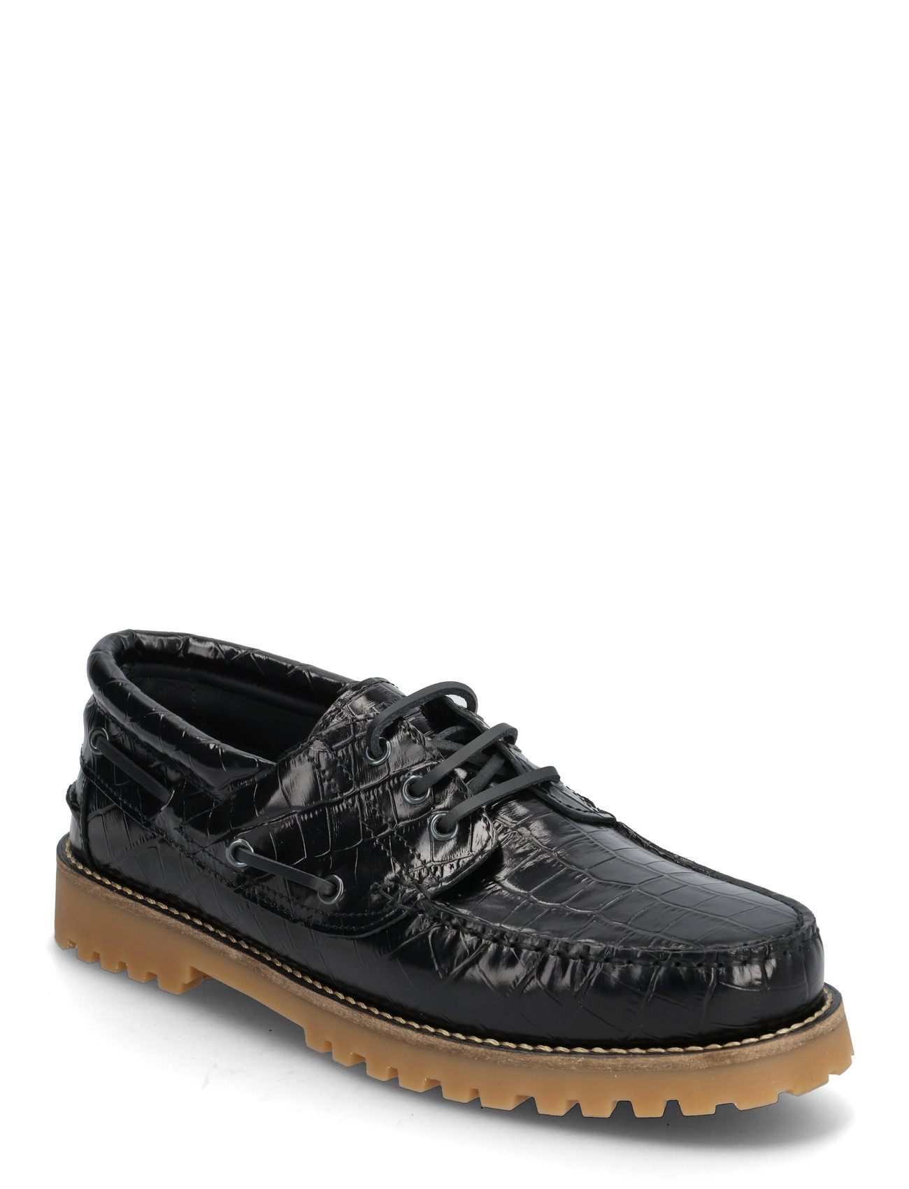 Garment Project Ollie Boat Shoe - Black Croco Leath, 43, Black, Sko > Bådsko, Herre