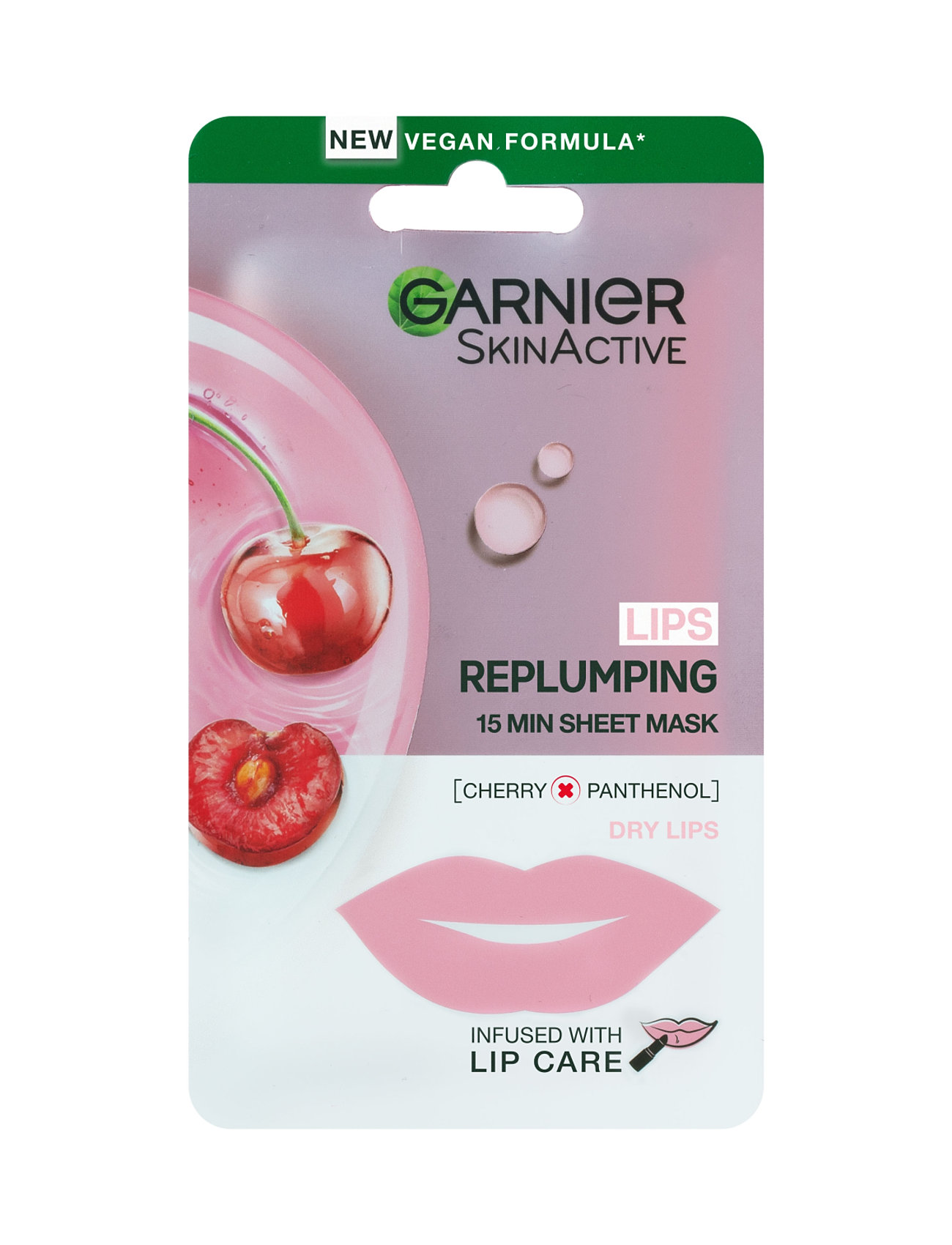 Skin Active Lips Replumping 15Min Cherry Sheet Mask Läppbehandling Nude Garnier