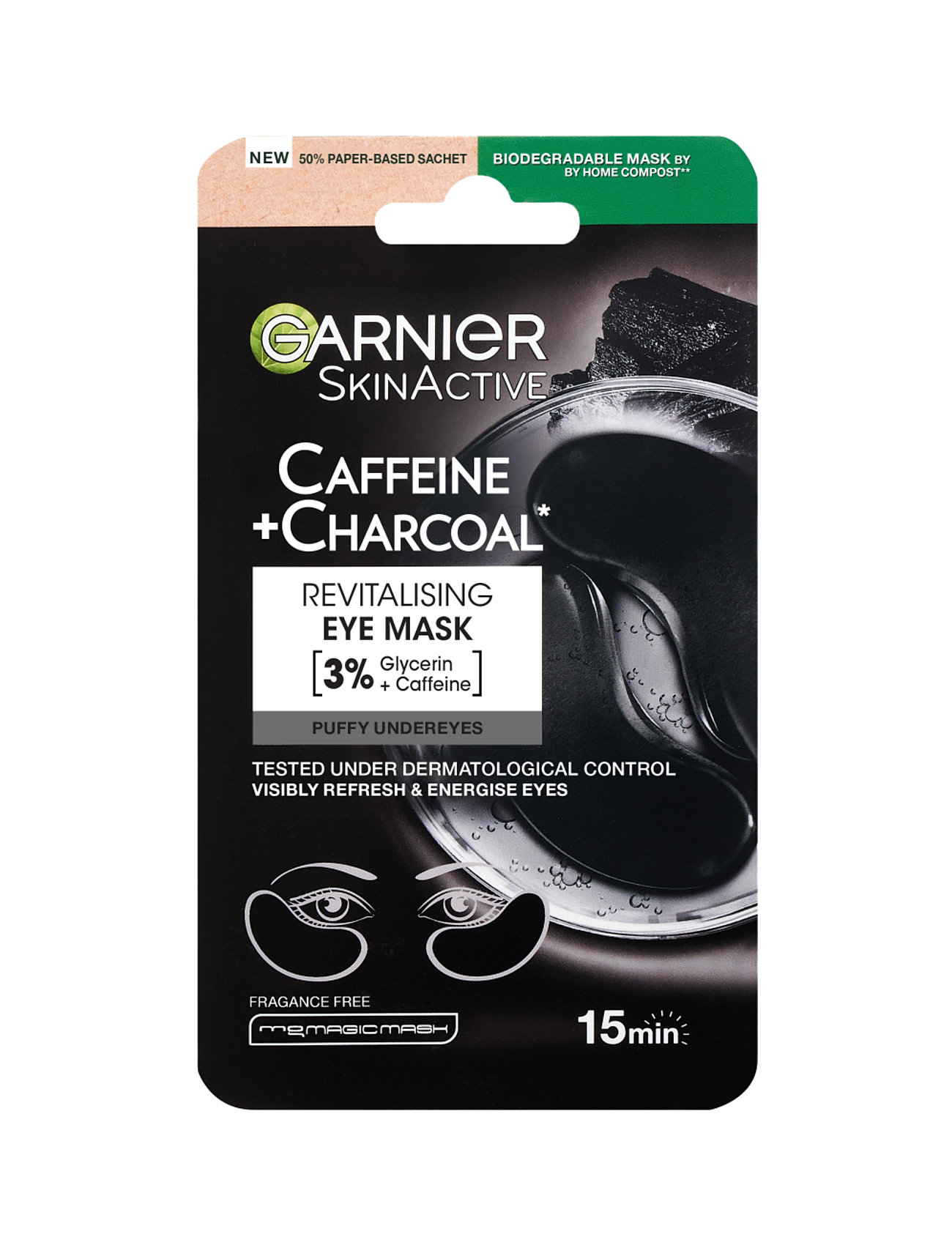 Garnier Skin Active Caffeine + Charcoal Eye Mask Beauty Women Skin Care Face Eye Patches Nude Garnier