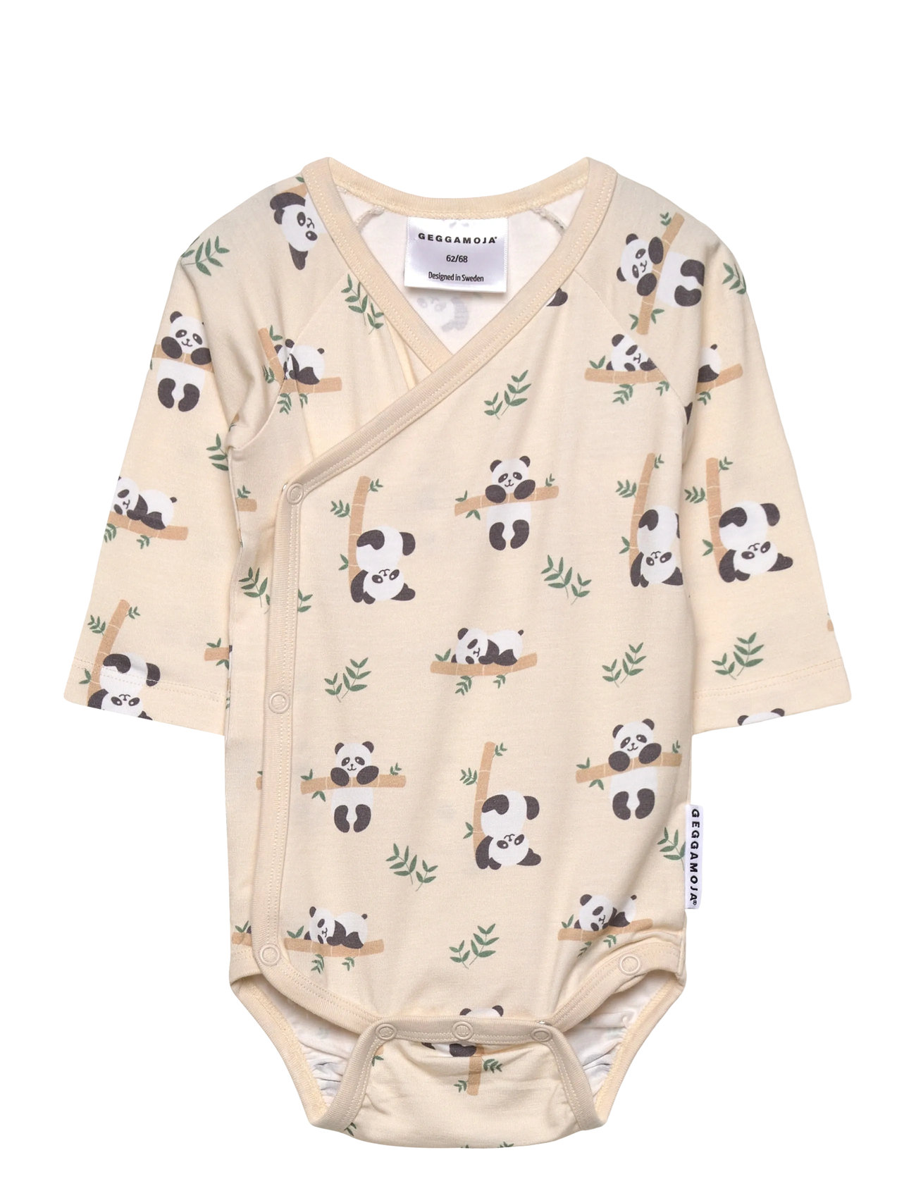 Geggamoja Bamboo Wrap Body Beige Panda, 62/68, Cream, Bodysuits > Langærmede Bodysuits, Børn