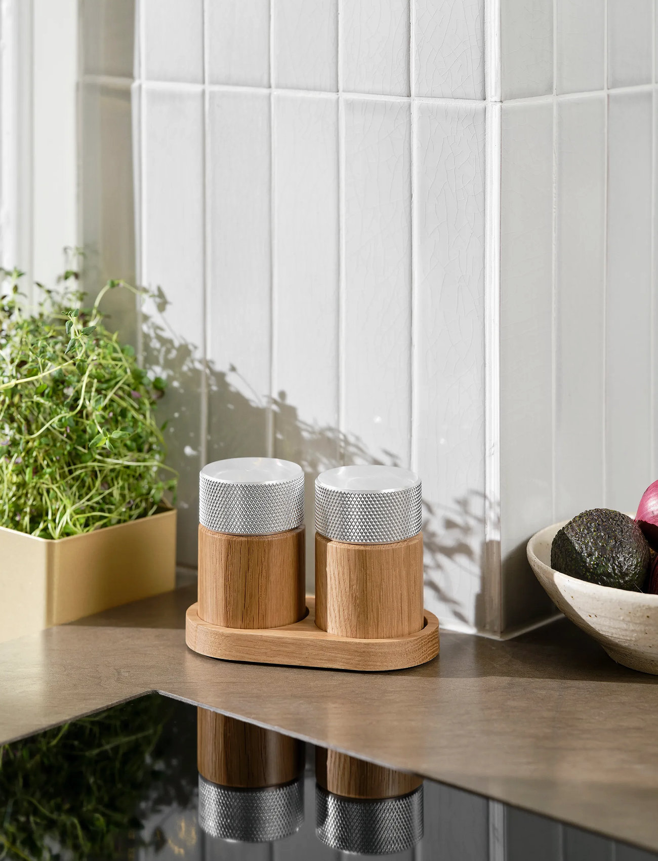 Gejst Sina Salt And Pepper Mill Oak/ Steel, Ø6X9, Silver, Kværne > Salt- Og Peberbøsser, Unisex