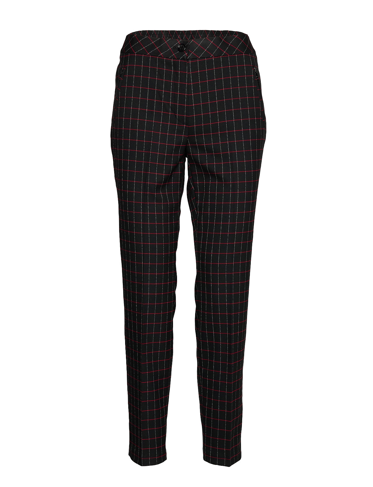 Gerry Weber Crop Leisure Trouser Byxa Med Raka Ben Svart [Color: BLACK/RED/ORANGE CHECK ][Sex: Women ][Sizes: 34,36,38,40,42,44,46 ]