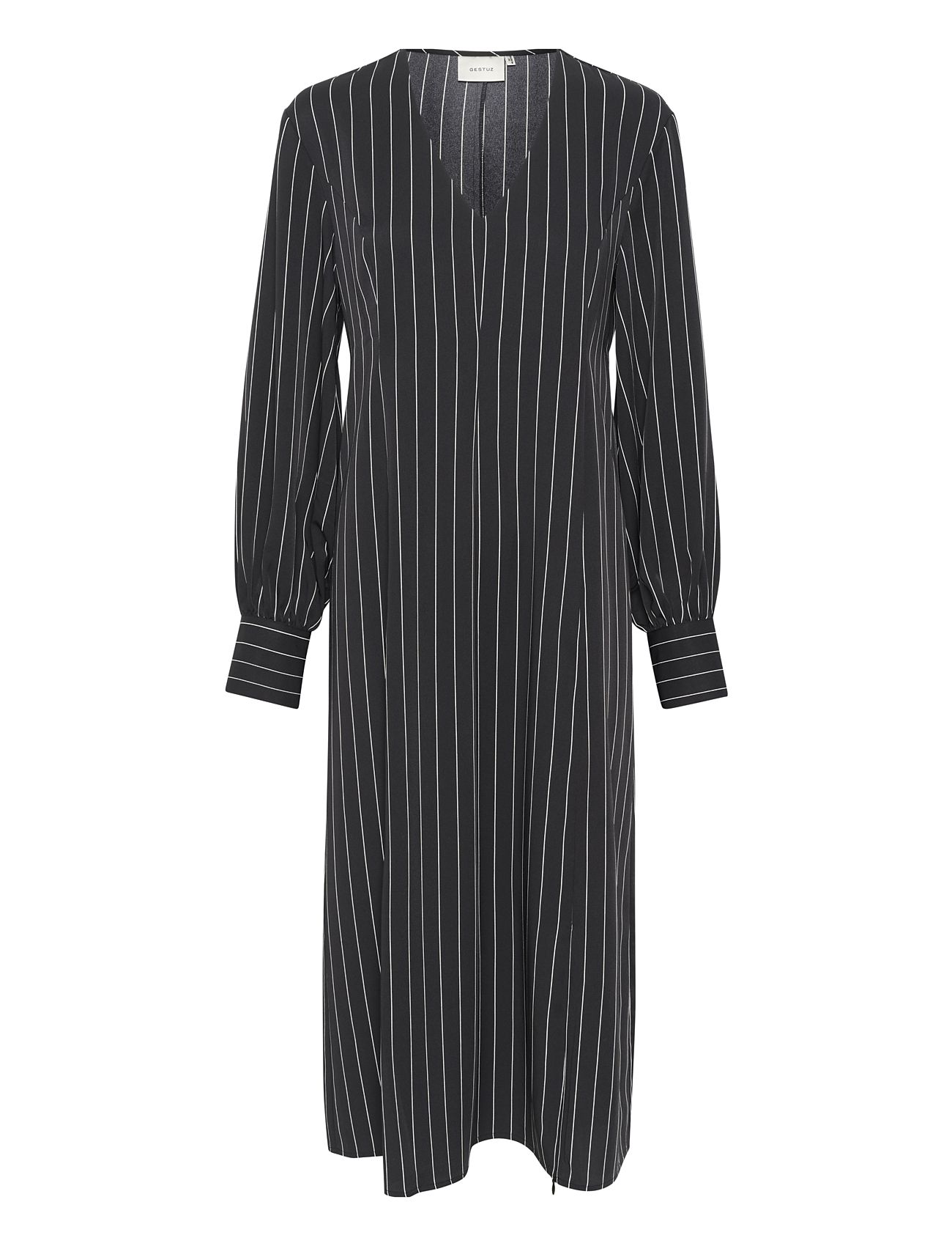 Fryla P V-Neck Midi Dress Knelang Kjole Black Gestuz