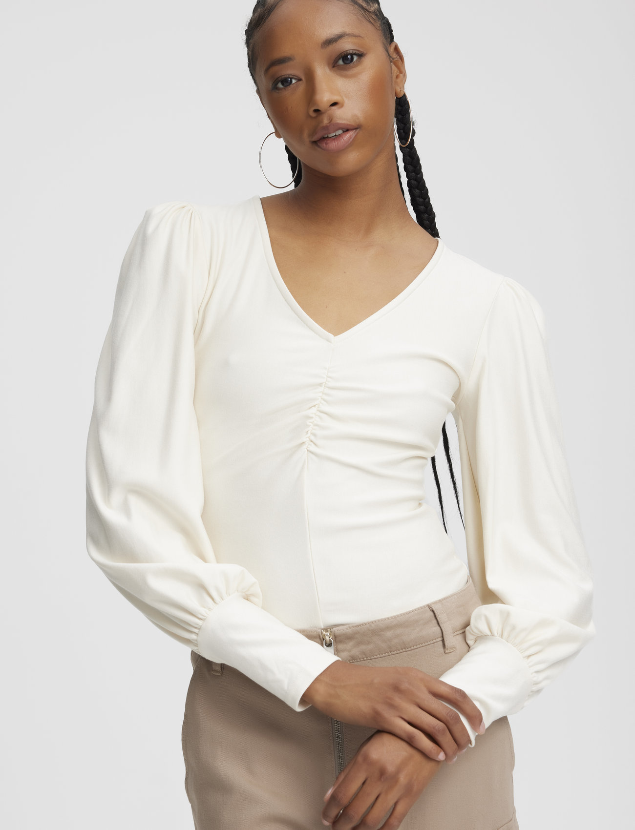 Gestuz Rifagz V-Neck Blouse, XXS, White, Bluser > Langærmede, Dame