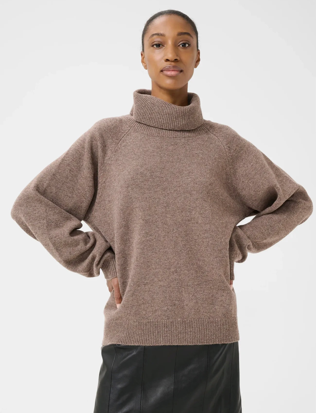 Gestuz Manzigz Wool Rollneck, XS, Brown, Strik > Rullekrave, Dame