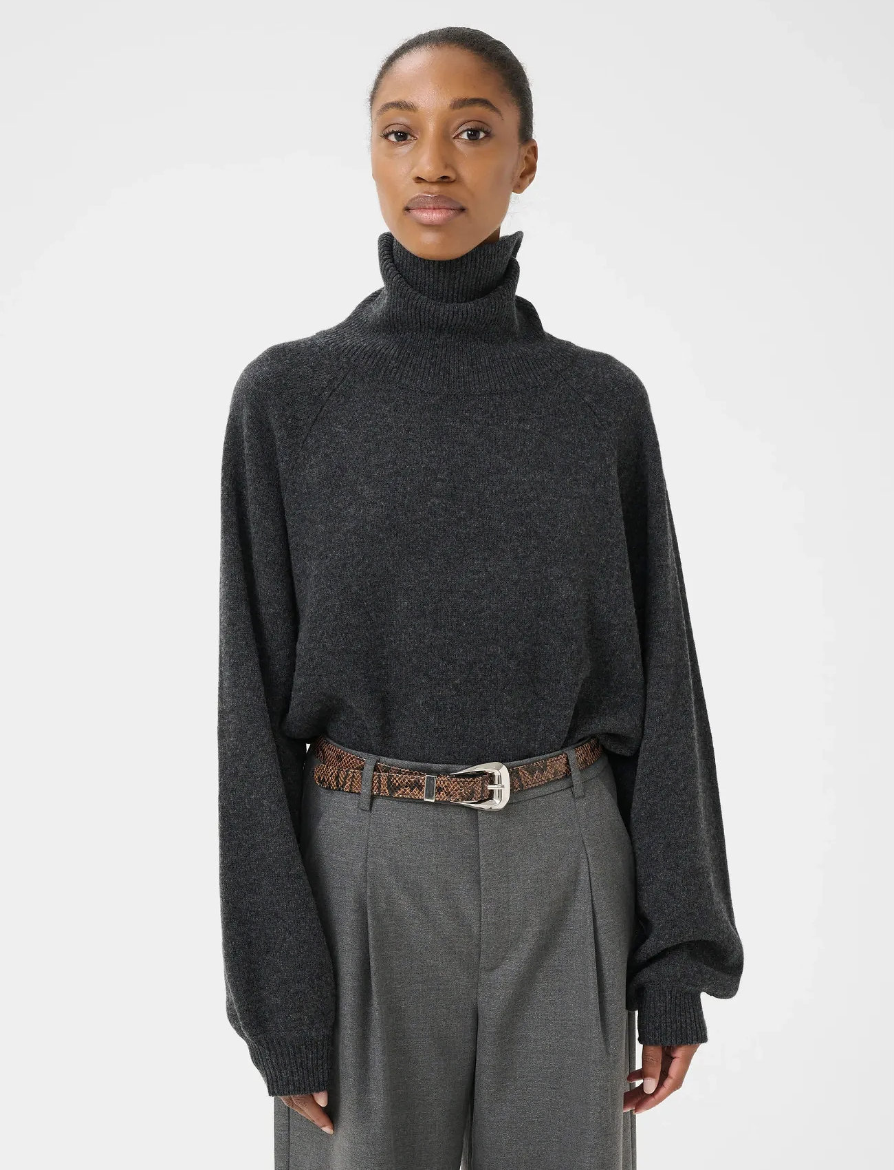 Gestuz Manzigz Wool Rollneck, XL, Grey, Strik > Rullekrave, Dame