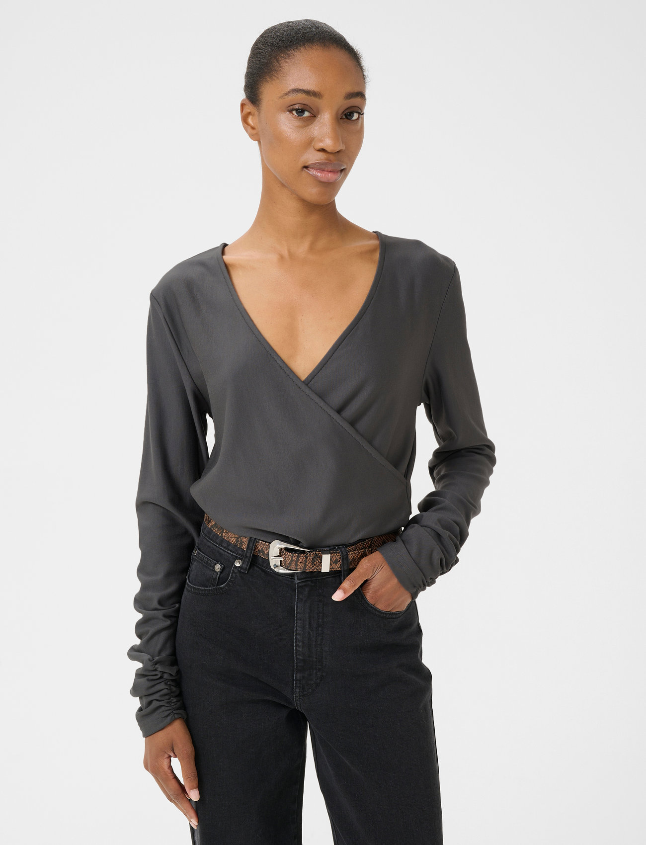 Gestuz Rifagz Wrap Top, M, Grey, Bluser > Langærmede, Dame
