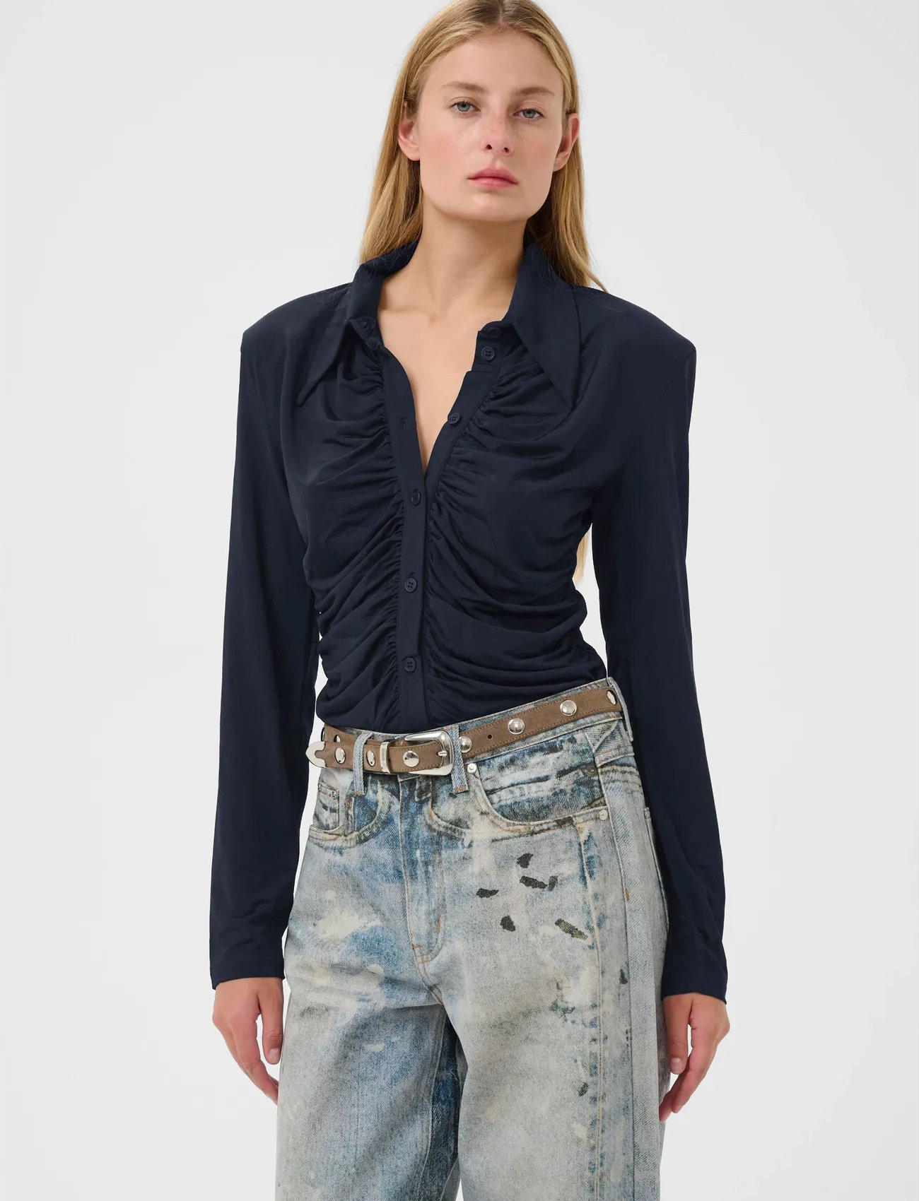 Gestuz Gzlaily Shirt, XS, Navy, T-Shirts & Toppe > Langærmede, Dame