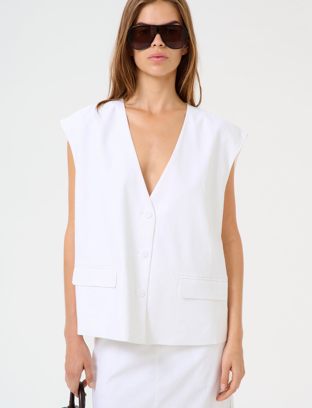 Gestuz Gzizza Linen Waistcoat, 38, White, Blazere - Single Breasted Blazere, Dame