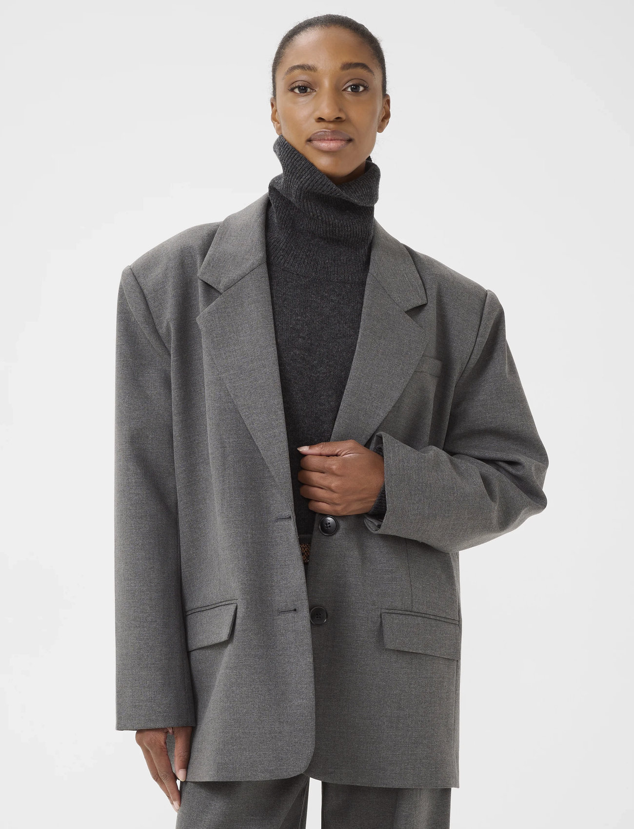Gestuz Gzpaula Oz Blazer Noos, 36, Grey, Blazere > Blazere I Overstørrelse, Dame