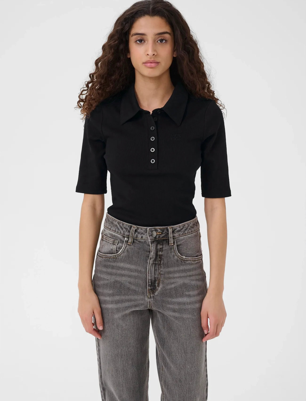 Gestuz Gzdrew Polo Top Noos, XS, Black, T-Shirts & Toppe > Kortærmede, Dame