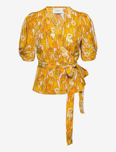 TuliphaGZ wrap blouse - short-sleeved blouses - yellow tullip