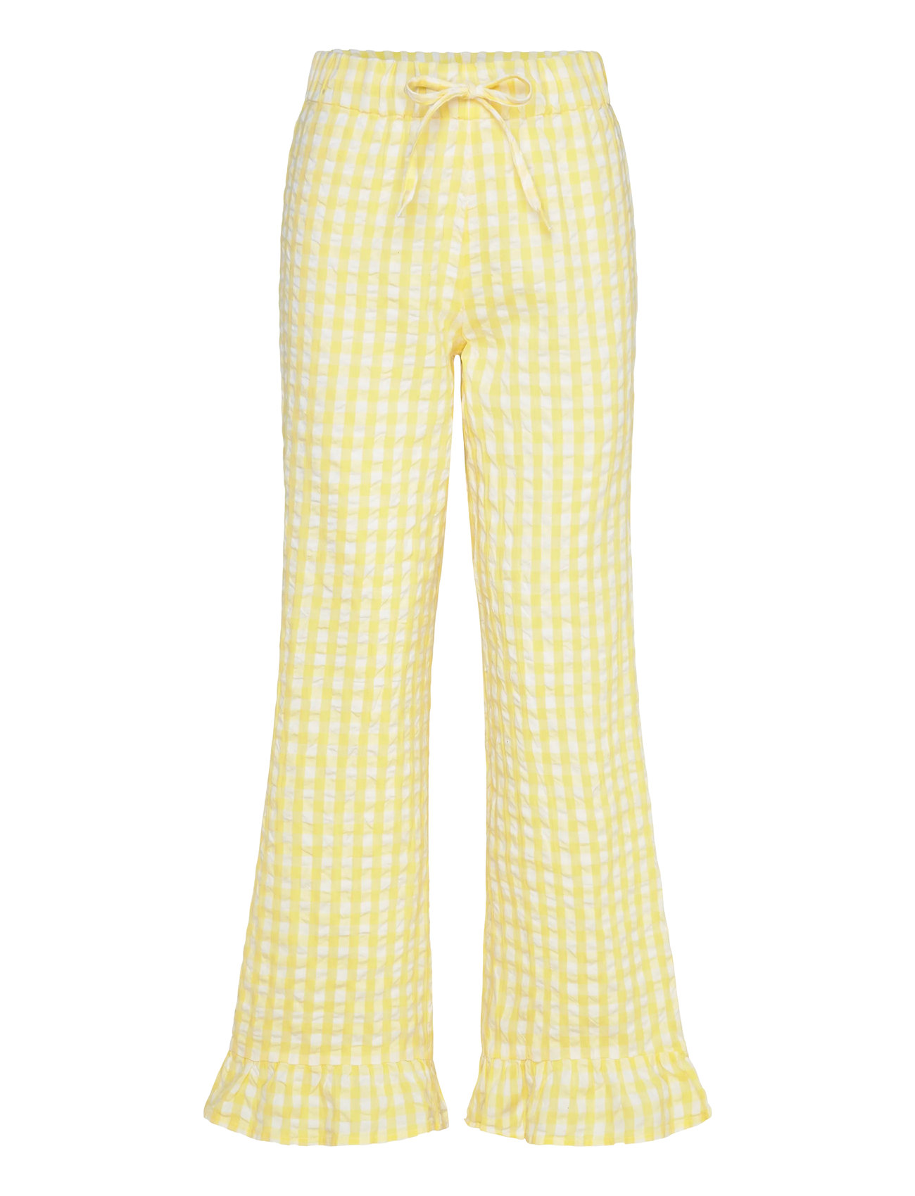 Gina Tricot Gingham Seersucker Trousers, S, Yellow, Nat- Og Loungewear > Bukser, Dame