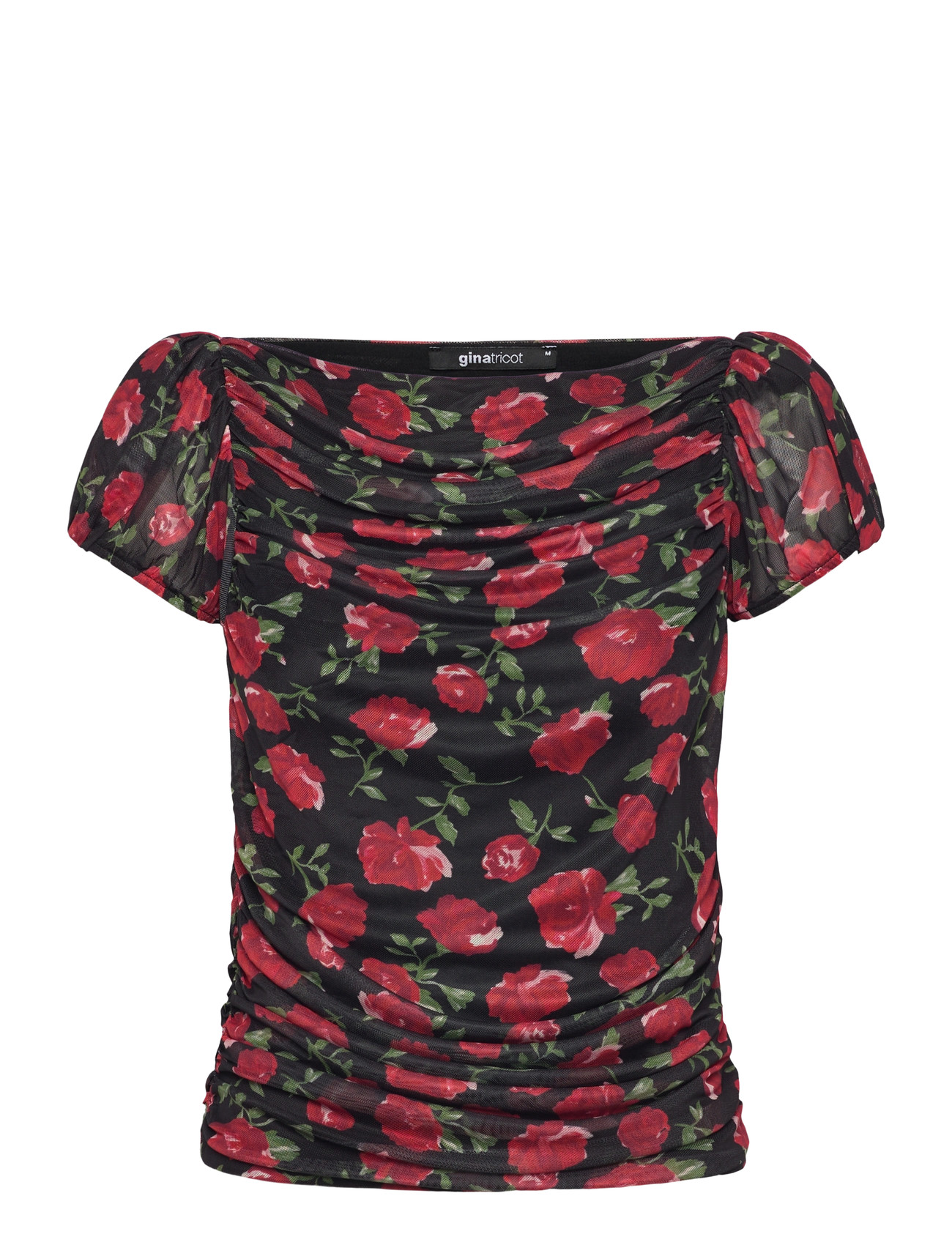 Gina Tricot Puff Sleeve Mesh Top, M, Multi/patterned, Bluser > Kortærmede, Dame