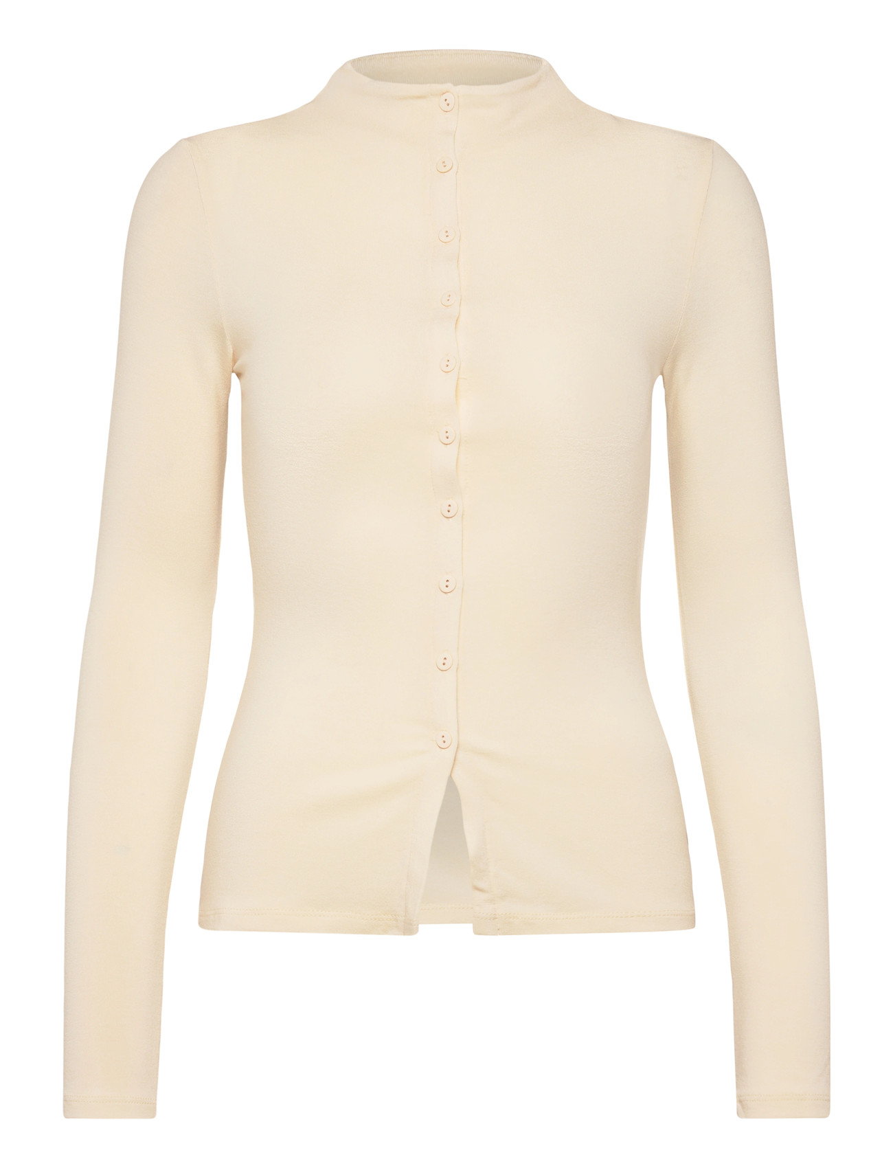 Gina Tricot Button Down Funnel Neck Top, L, Beige, Strik > Cardigans, Dame