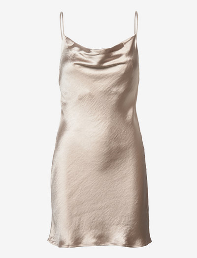 Satina mini cowl neck dress - sukienki eleganckie - pumice stone