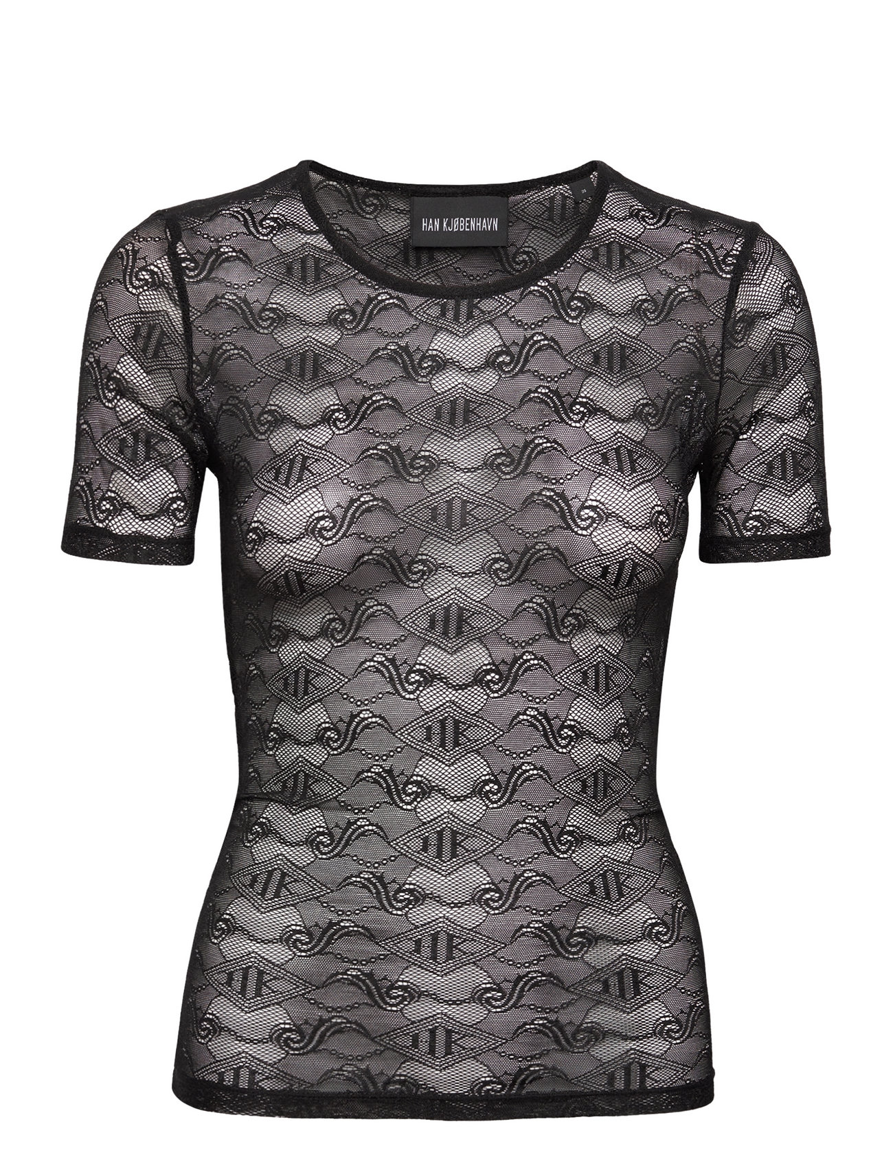 Lace Monogram Short Sleeve Black HAN Kjøbenhavn
