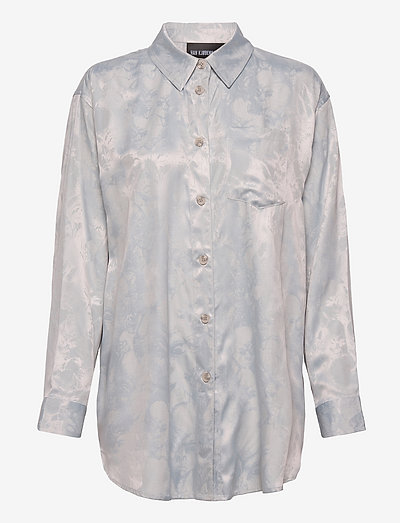 Boyfriend Shirt Long Sleeve - långärmade skjortor - grey jacquard