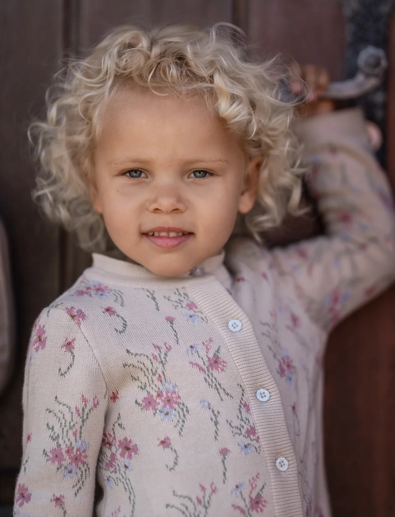 Hanevild Flower Cardigan, 86, Cream, Strik > Cardigans, Børn
