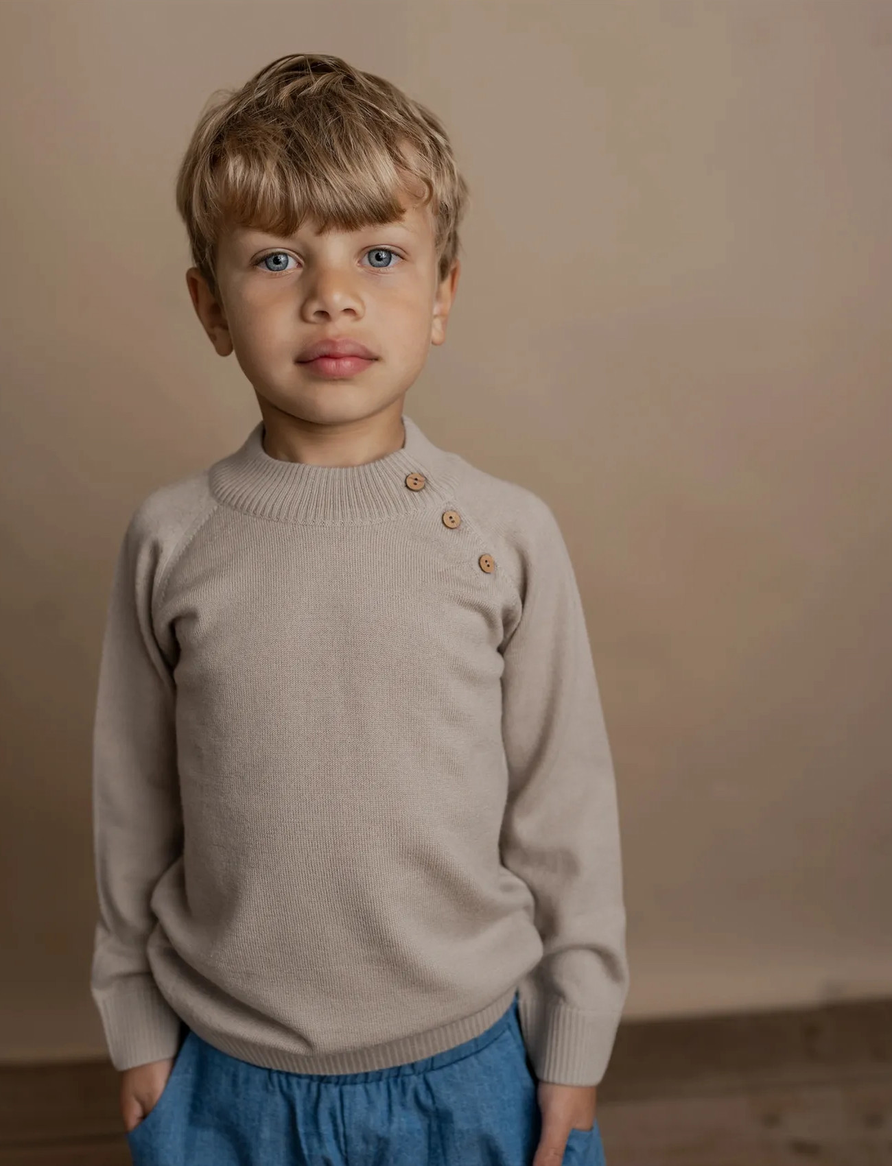 Hanevild Thin Merino Wool Sweater, 116, Beige, Strik > Pullovere, Børn