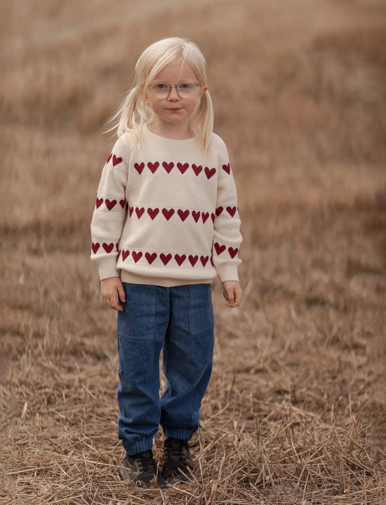 Hanevild Red Heart Blouse, 92, Cream, Strik > Pullovere, Børn