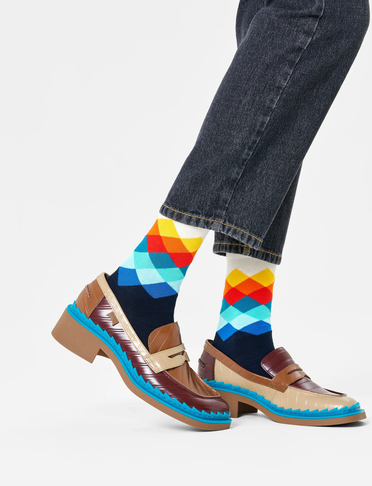 Happy Socks Faded Diamond Sock, 36-40, Navy, Sokker > Almindelige Sokker, Dame