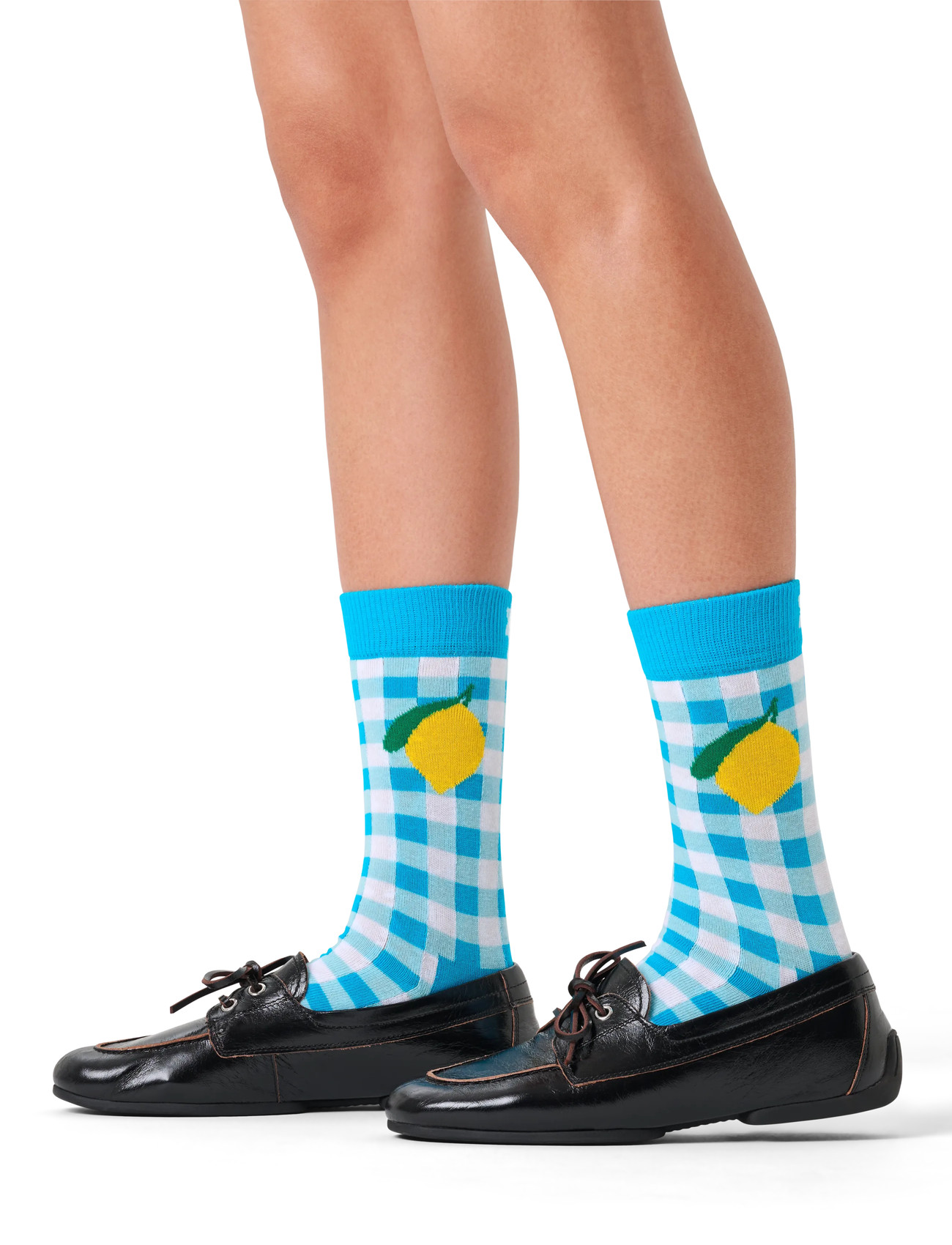 Happy Socks Gingham Lemon Sock, 41-46, Blue, Sokker > Almindelige Sokker, Herre