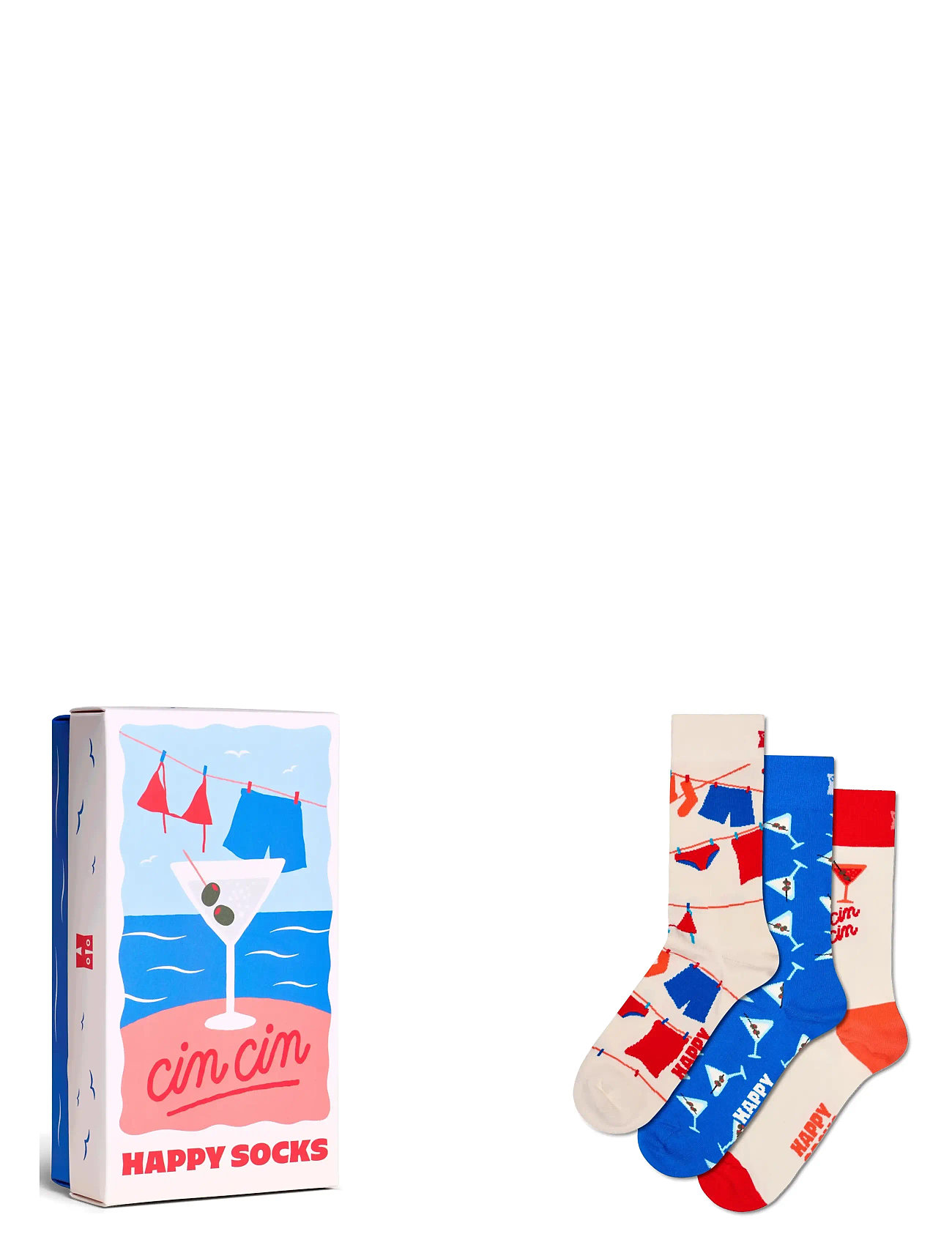 Happy Socks 3-Pack Cin Cin Socks Gift Set, 41-46, Multi/patterned, Sokker > Almindelige Sokker, Herre