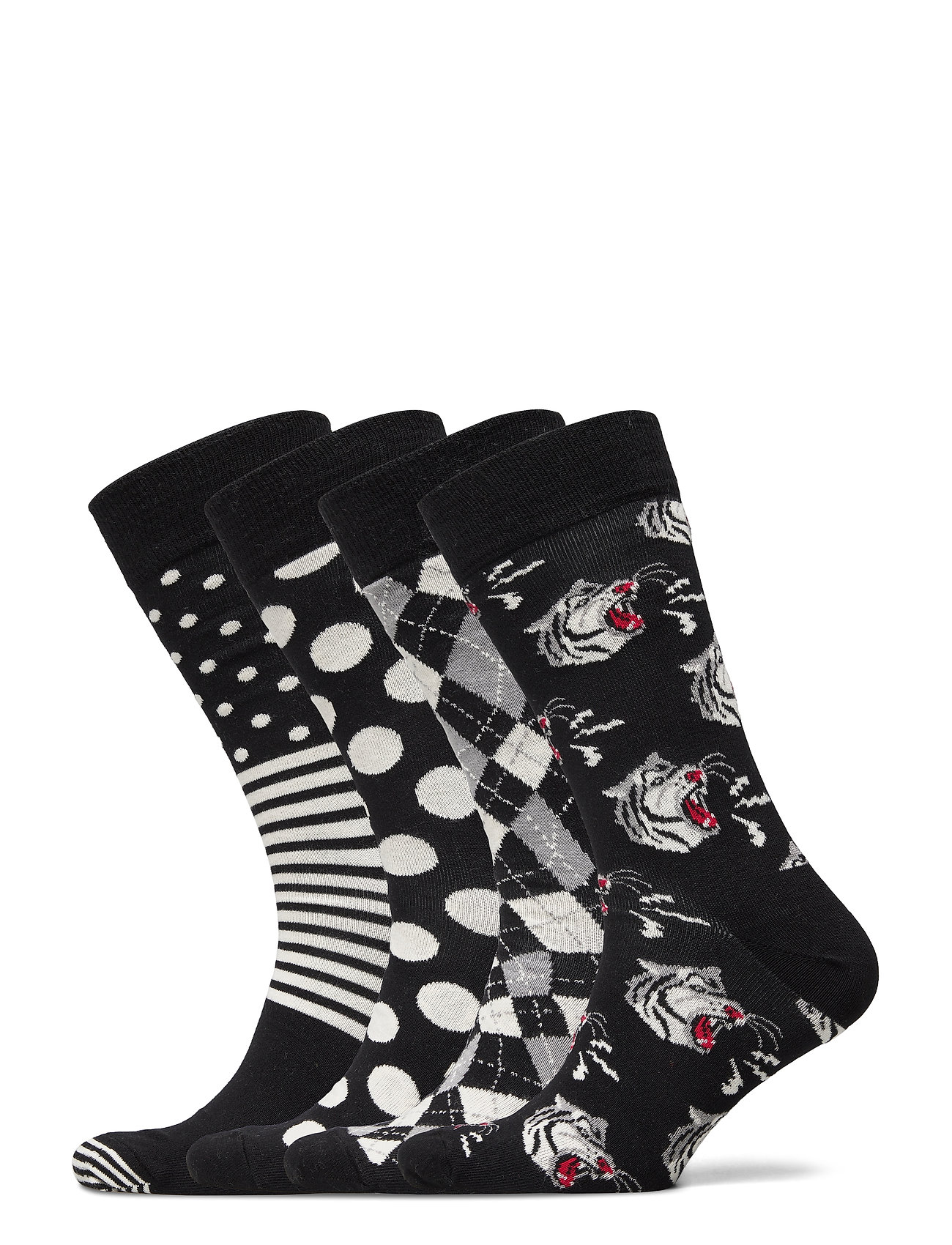 4-Pack Black & White Socks Gift Set Underwear Socks Regular Socks Musta Happy Socks