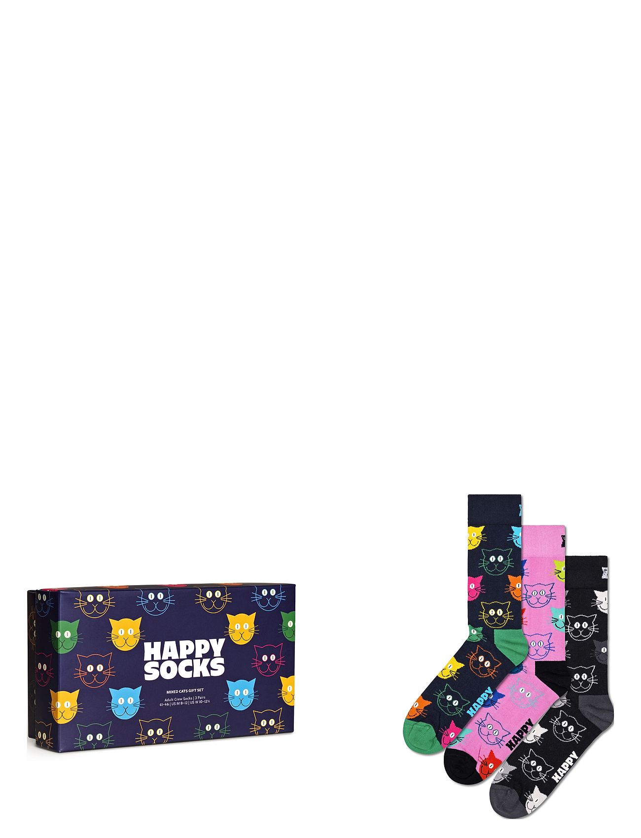 3-Pack Mixed Cat Socks Gift Set Lingerie Socks Regular Socks Navy Happy Socks