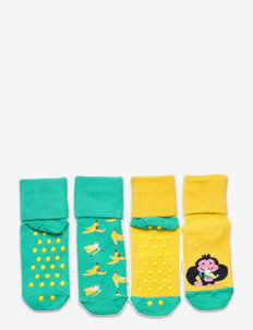 2-Pack Kids Monkey & Banana Anti Slip - chaussettes antidérapantes - light green