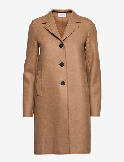 Women button up boxy coat pressed wool - uldfrakker - 441 tan