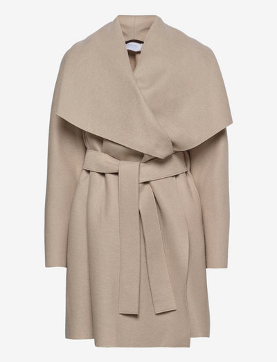 Women blanket coat pressed wool - uldfrakker - 120 almond