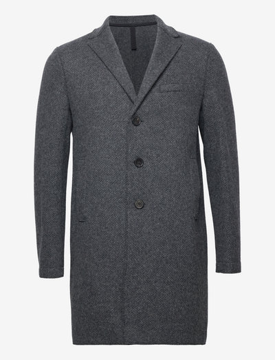 Men boxy coat broken twill - wełniane płaszcze - dark grey blue