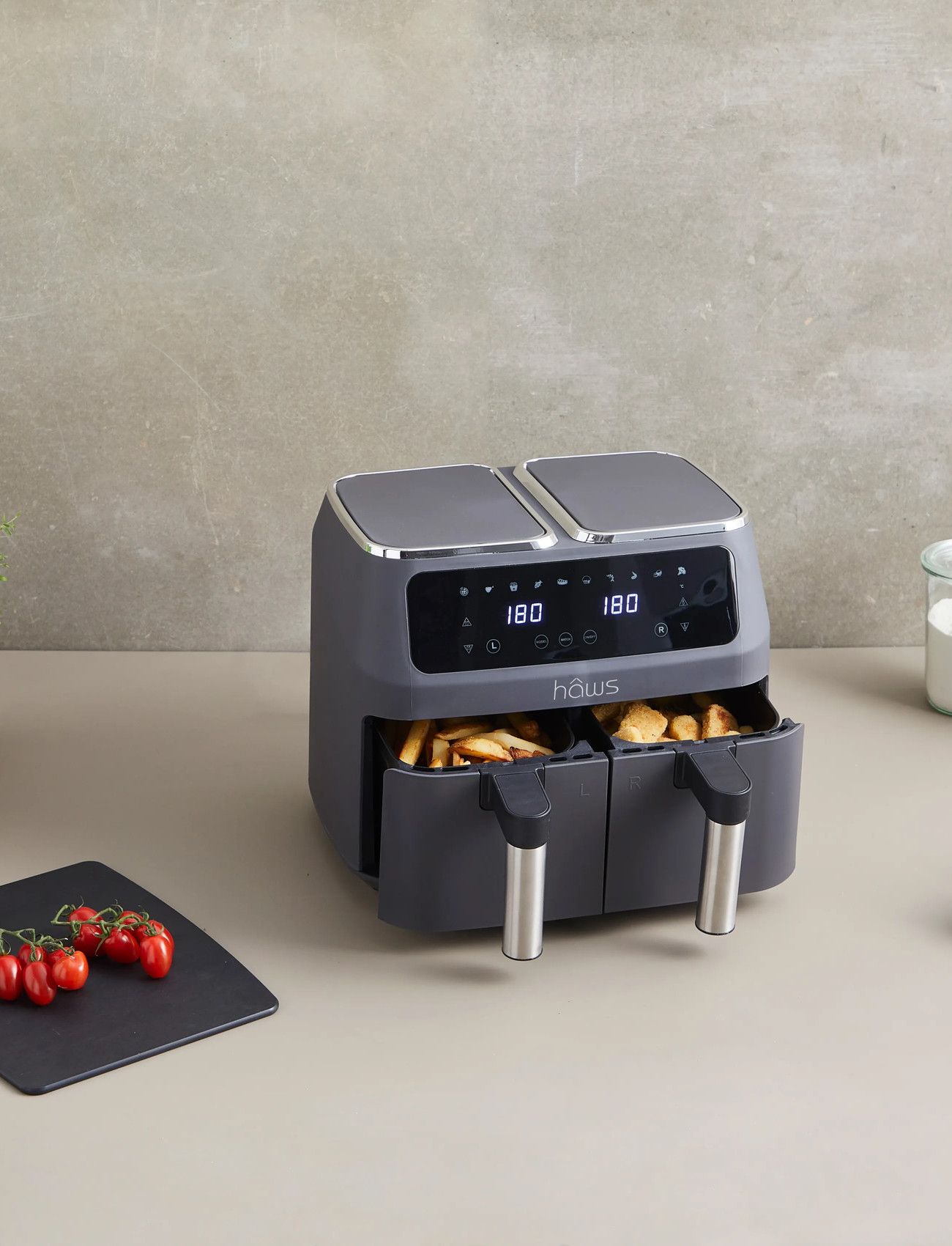Hâws Hâws Dual Air Fryer 2X4L 2800W Pfas Free Coating, 2X 4L, Grey, Køkkenmaskiner > Stegepander, Unisex