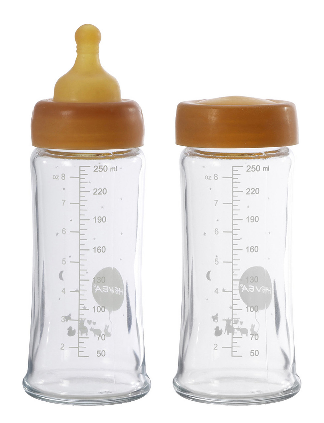 HEVEA Plastic Free Baby Glass Bottle 250 Ml - 2 Pack Orange