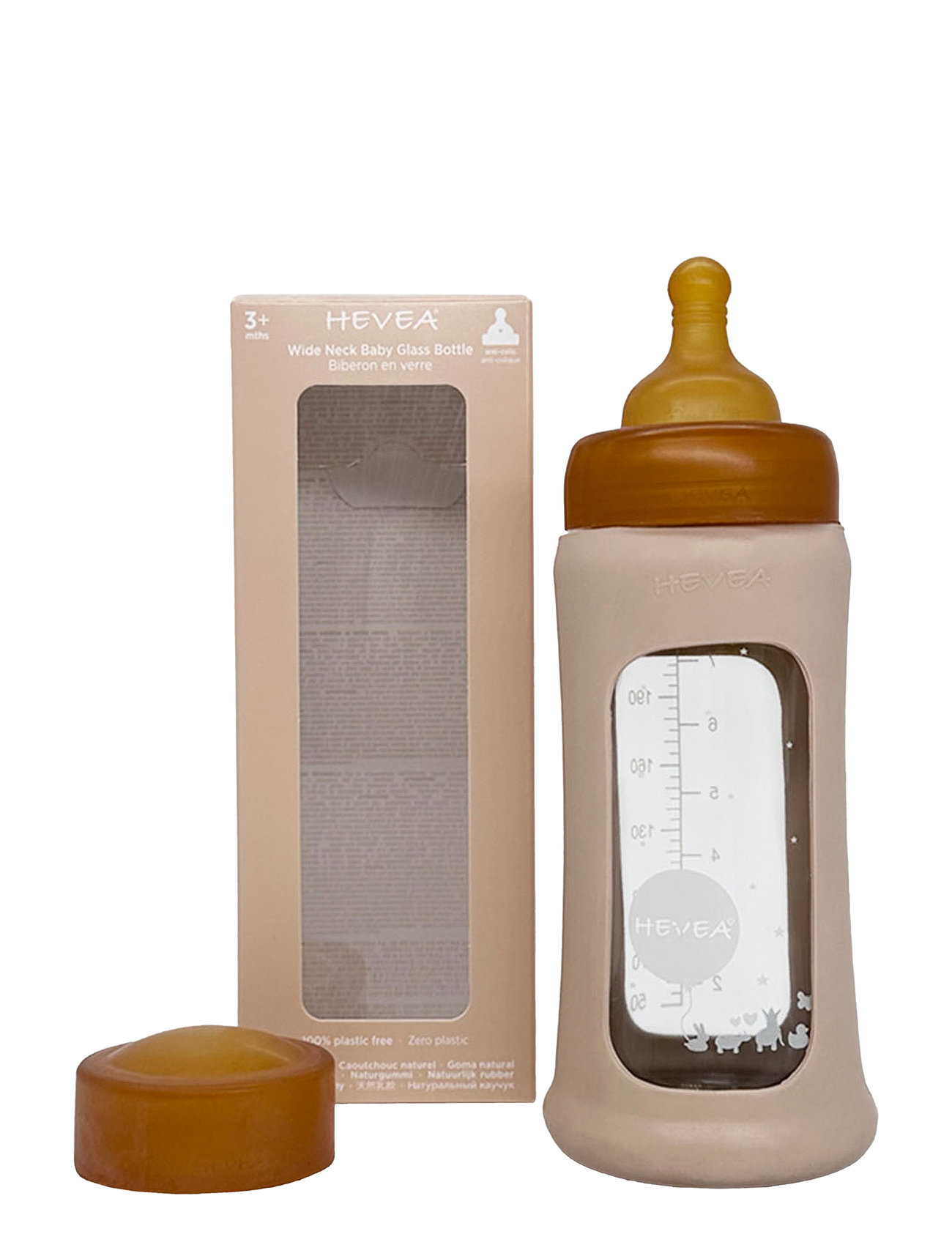 Wide Neck Baby Glass Bottle With Sleeve 250Ml/8.5Oz Single-Pack Baby & Maternity Baby Feeding Baby Bottles & Accessories Baby Bottles Beige HEVEA