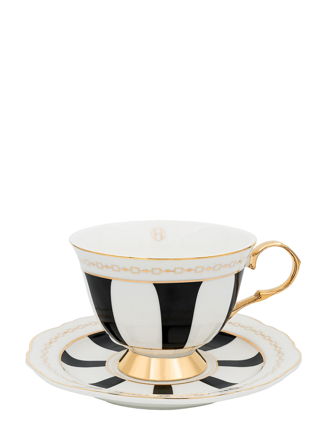 Cup With Saucer - Strisce Nero Home Tableware Cups & Mugs Tea Cups Multi/patterned Hilke Collection
