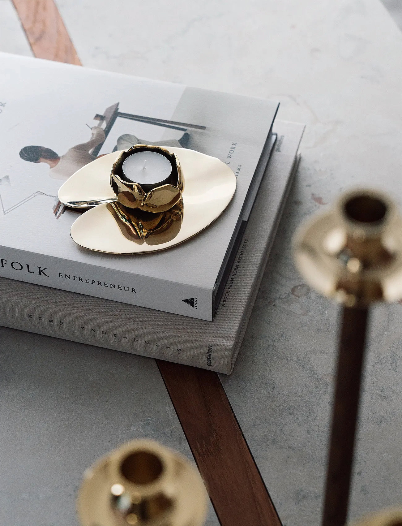 Hilke Collection Candlestand Ninfea Piccola, L14 cm, Gold, Lysestager & Lanterner > Fyrfadsstager, Unisex