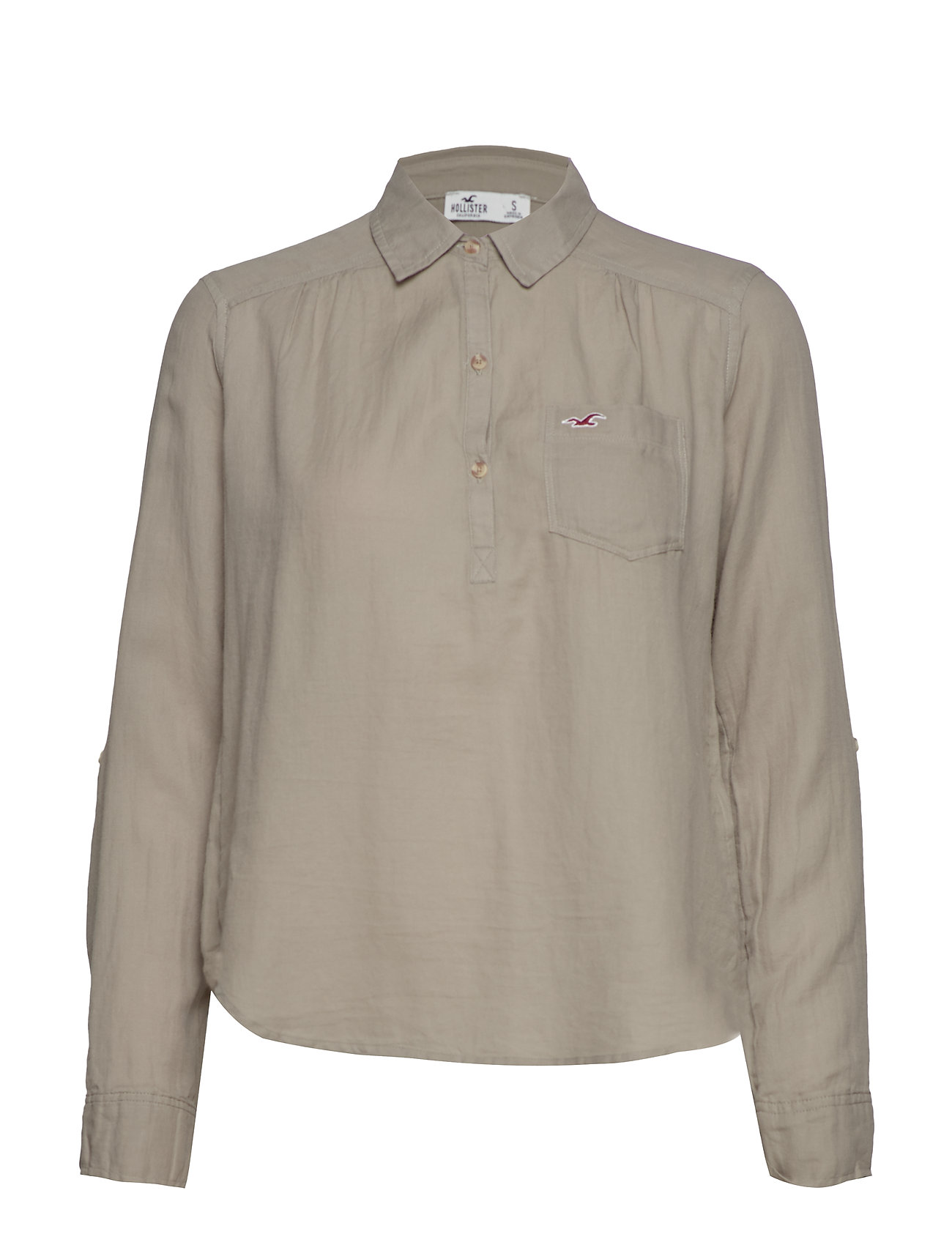 Hollister Longsleeve Popover Top Långärmad Skjorta Grå [Color: OLIVE DD ][Sex: Women ][Sizes: XS ]