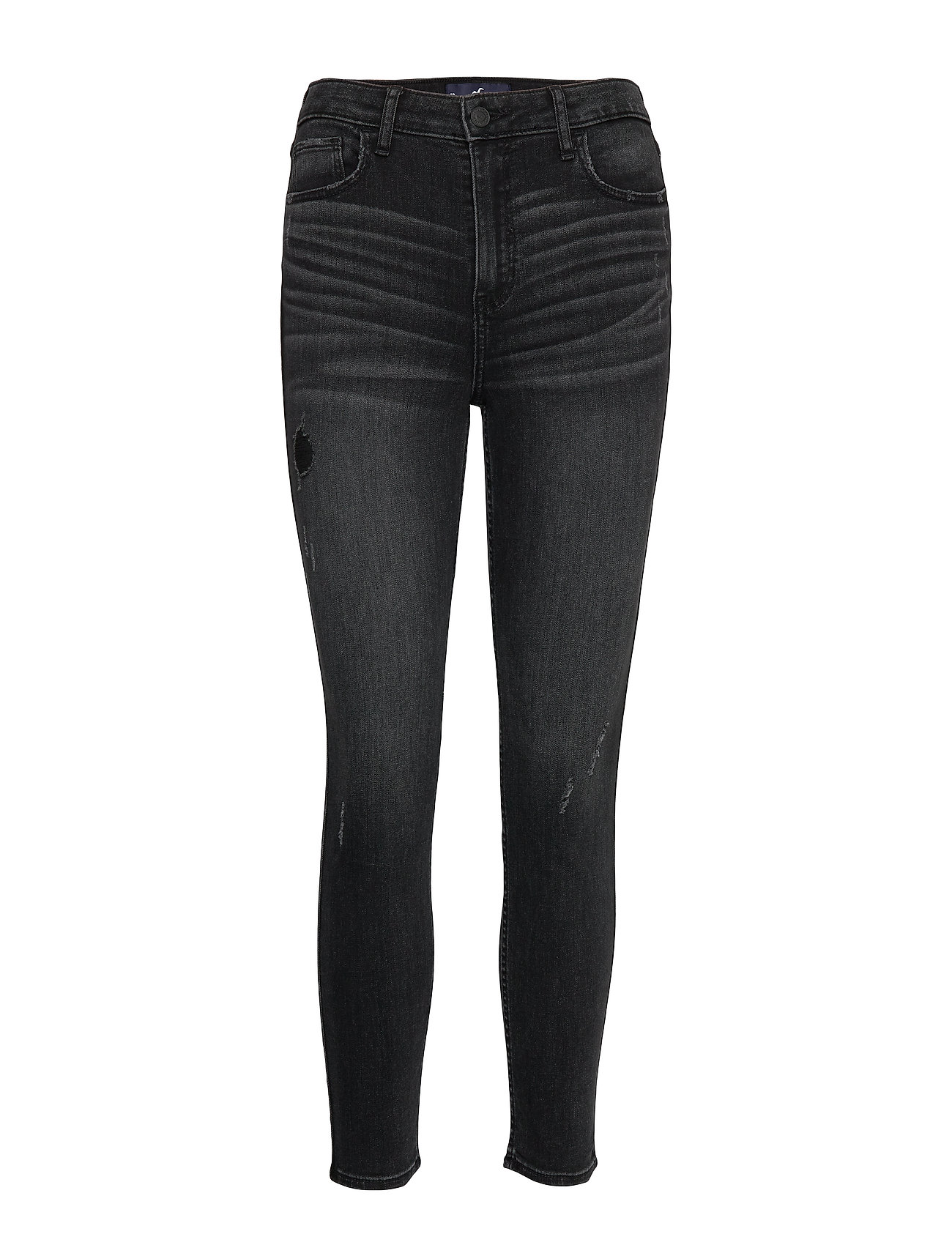 Hollister High Rise Super Skinny Crop Jeans Svart [Color: WASHED BLACK DESTROY ][Sex: Women ][Sizes: 23 x 30,24 30,25 30 ]