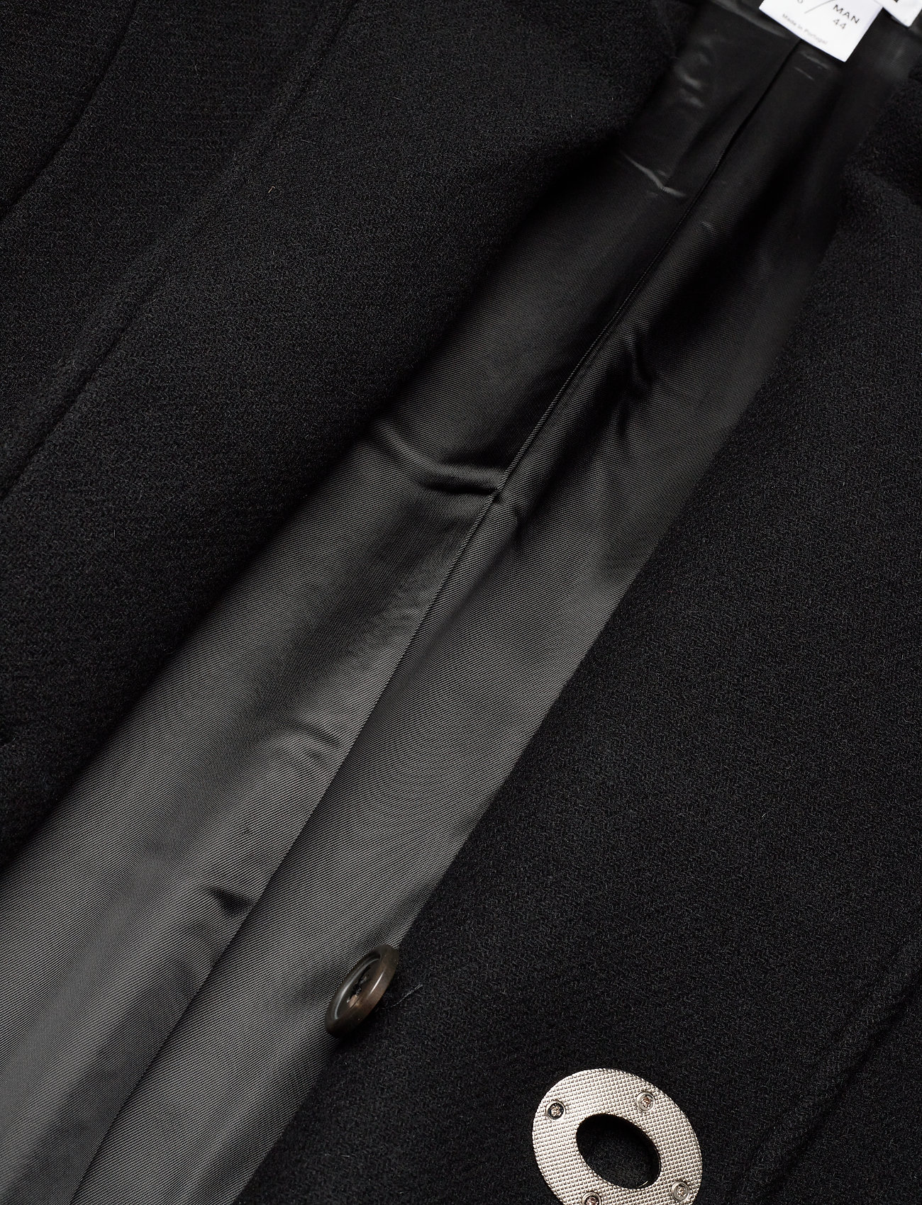 black coat with white lining