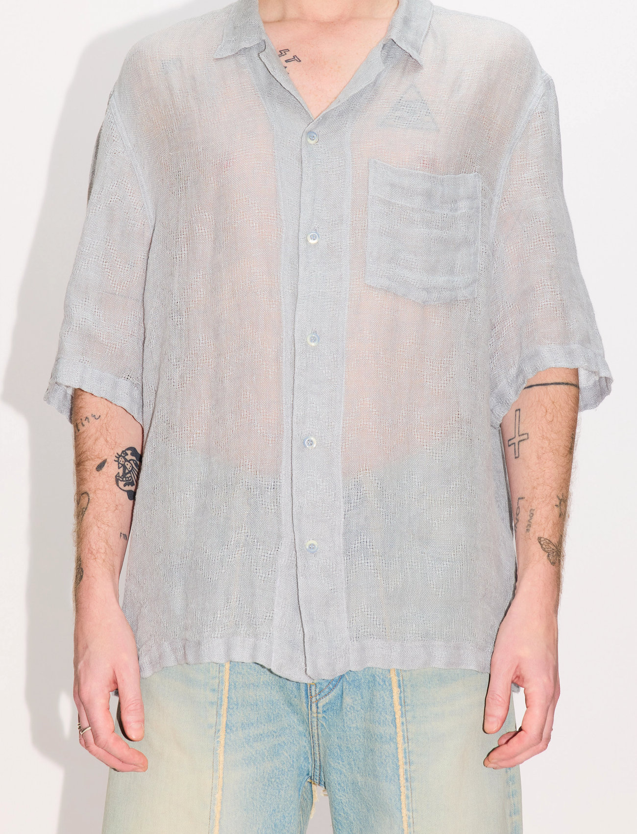 Hope Blues Shirt Sheer Blue Linen, 50, Blue, Skjorter > Kortærmede Shirts, Herre