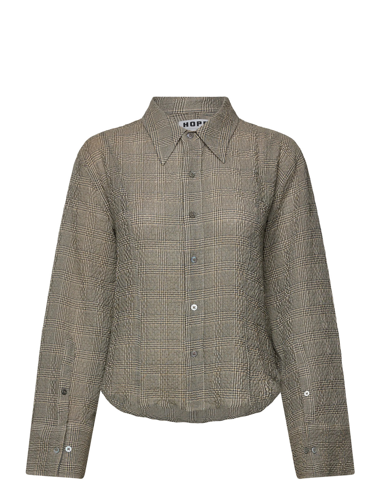 Hope Shape Shirt Crinkled Grey Check-36, 38, Grey, Skjorter > Langærmede, Dame