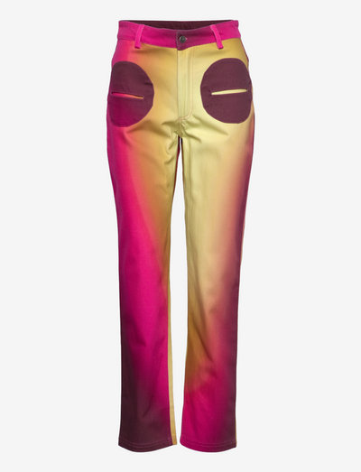 Ella Rina Fade Pants - džinsa bikses ar taisnām starām - pink/mustard fade