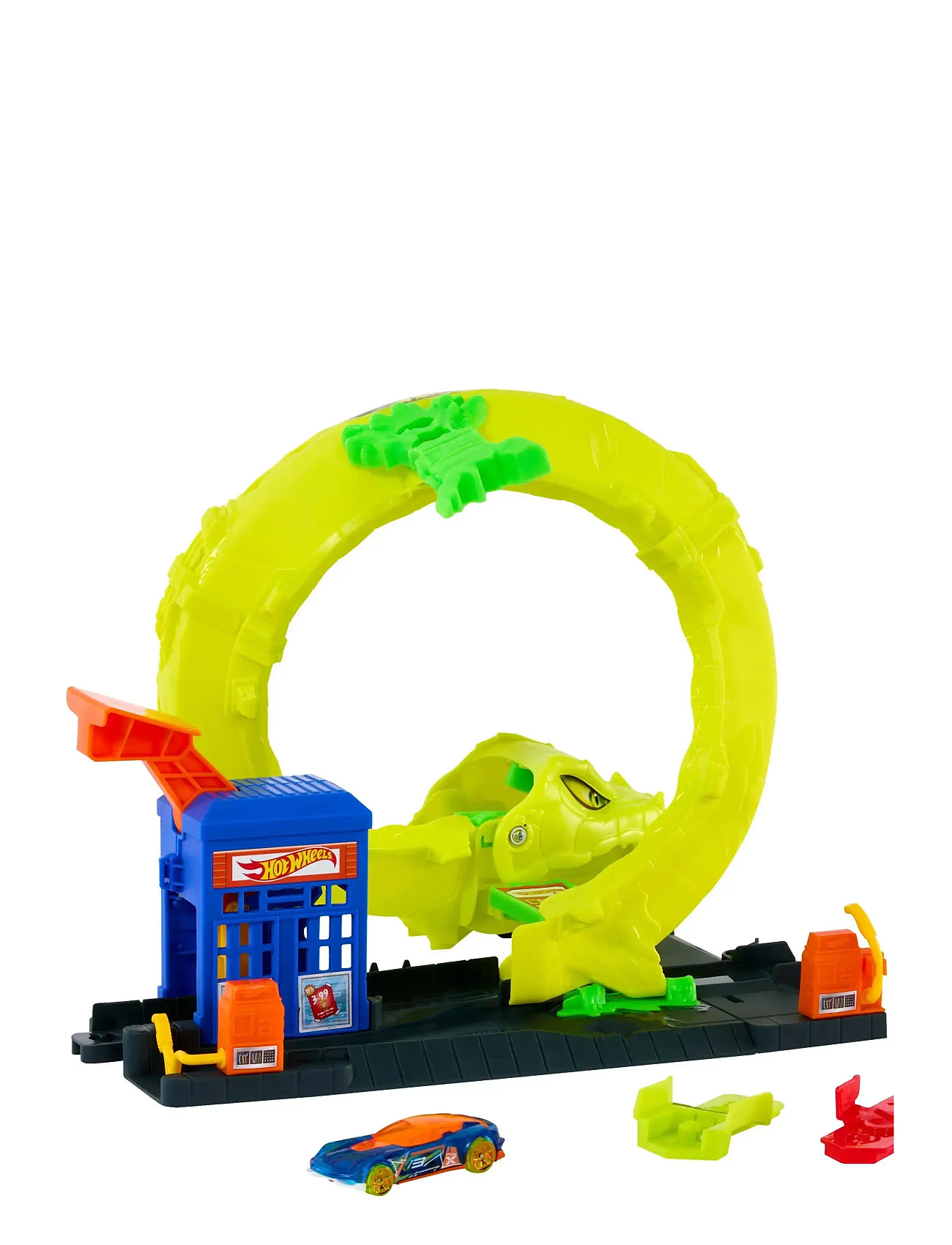 Hot Wheels City Snake Spiral Attack Playset With 1:64 Scale Die-Cast Toy Car & Speed Snap Track, One Size, Green, Legetøjsbiler Og -Køretøjer > Racerb