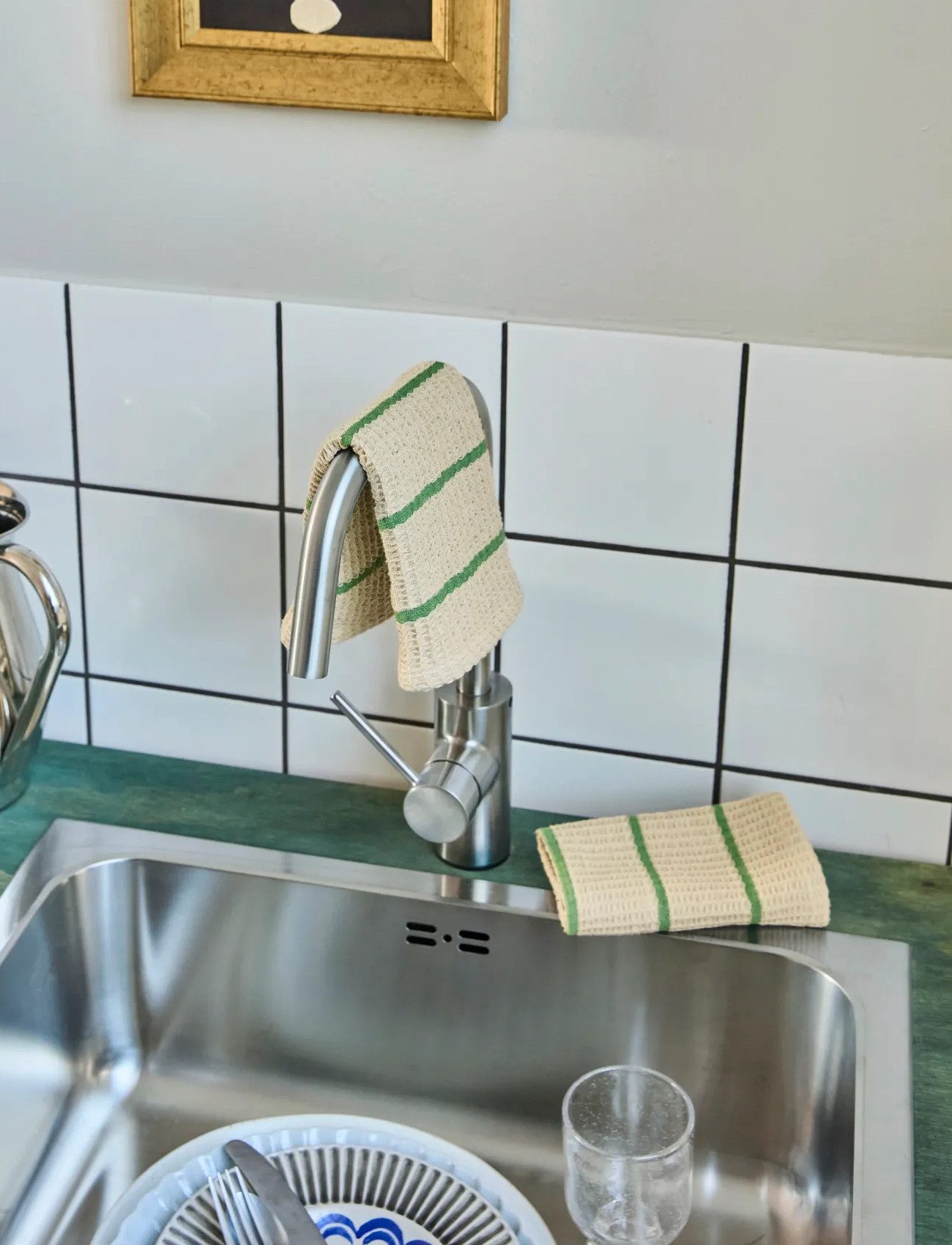 house doctor Dish Cloth, Hdrena, Sand, Green, One Size, Cream, Dishes > Dish Cloths, Unisex