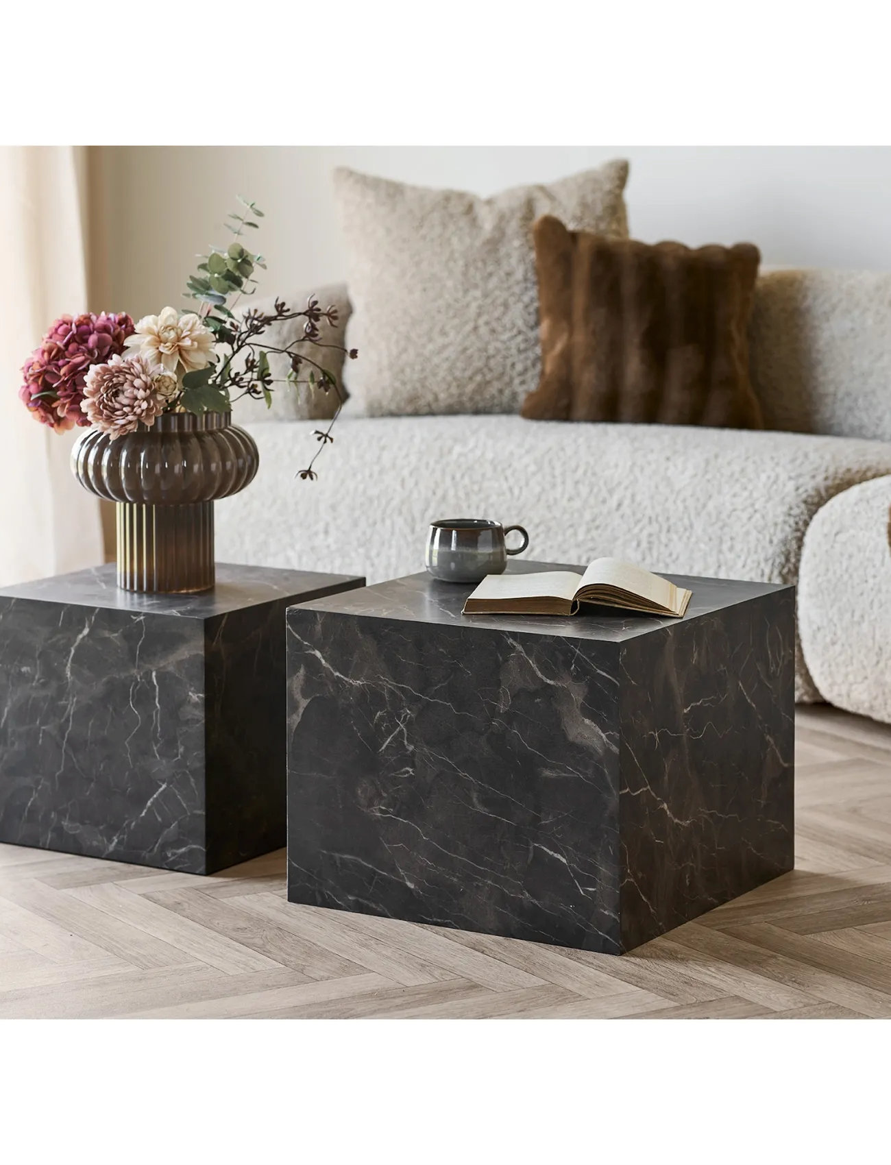House Nordic Sia - Coffee Table, Marble Look, Brown, Set Of 2, 50X50X40 cm, Brown, Borde > Sofaborde, Unisex
