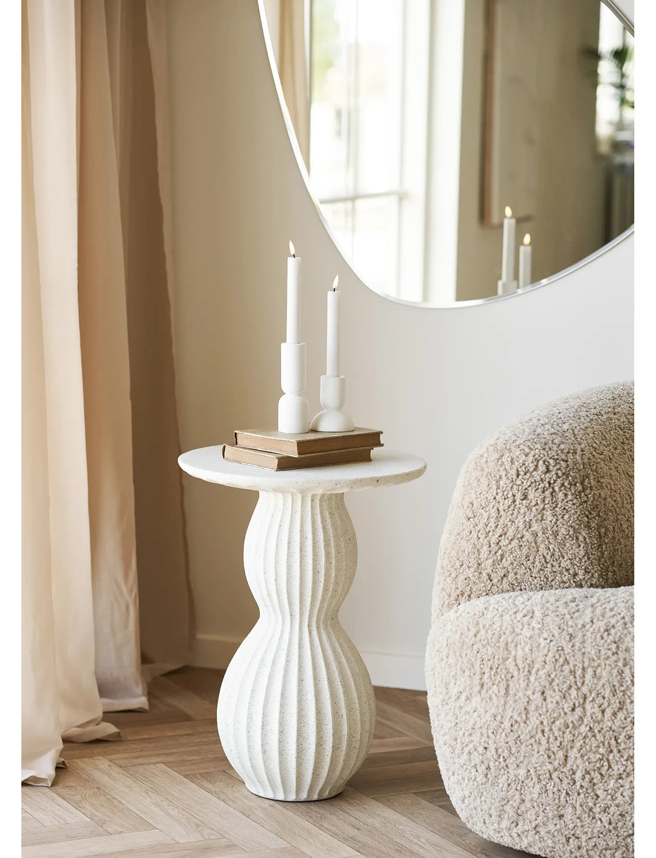 House Nordic Fie - Side Table, Fiberclay, White, Ø40X55 cm, 40X40X55 cm, Cream, Borde > Sideborde Og Små Borde, Unisex