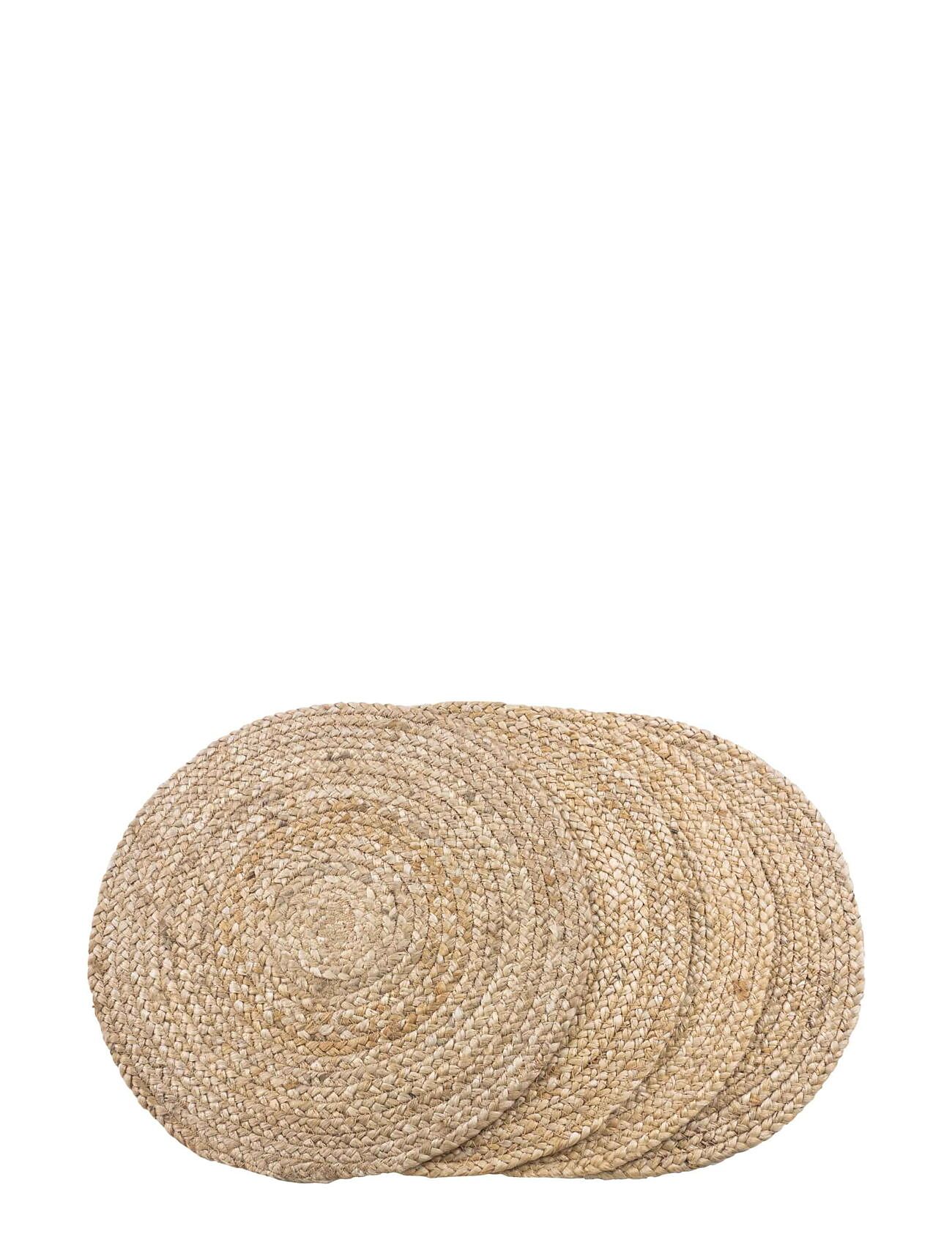 Rina - Placemat In Braided Jute, Nature Ø38 Cm, Set Of 4 Home Textiles Kitchen Textiles Placemats Beige House Nordic